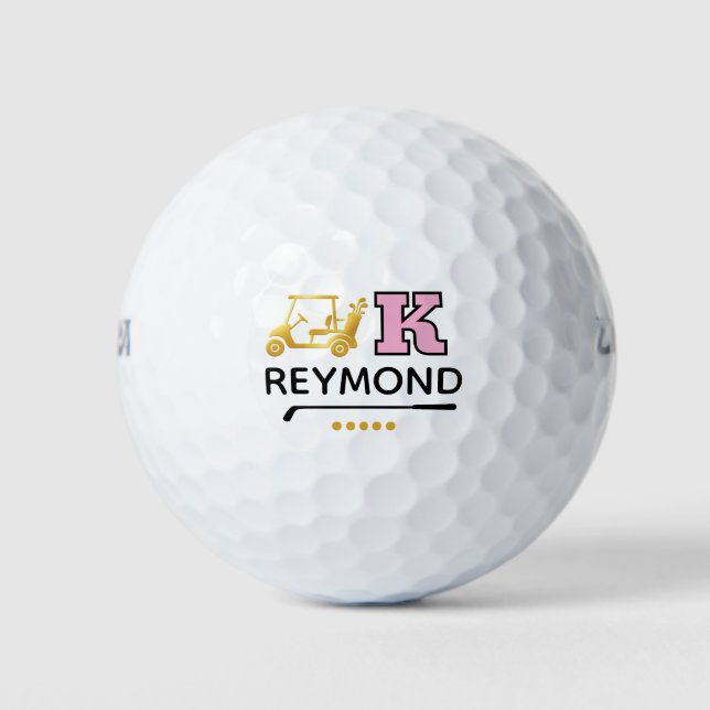 Gold Golf Cart - Bold K Pink Initial Mark  Balls (Front)