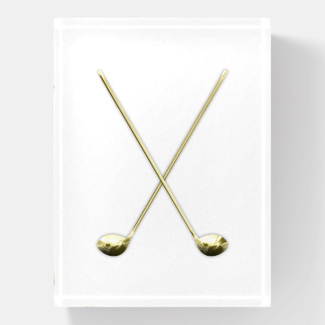 Gold Golf Clubs Paperweight (Vertical)