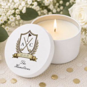 Gold Golf Crest Monogram Wedding Mini Candle Favors