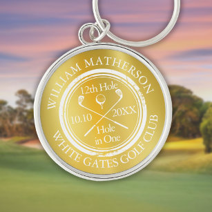 Gold Golf Hole in One Classic Personalized Keychain