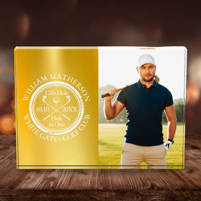 Gold Golf Hole in One Personalized Golfer Photo Acrylic Award (Creator Uploaded)