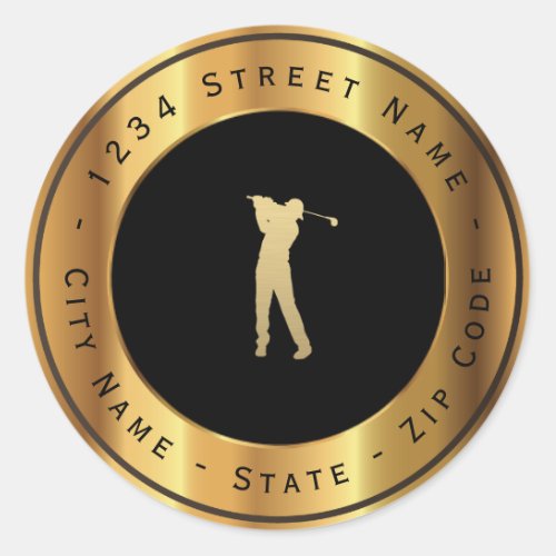 Gold Golf Player Return Address Label
