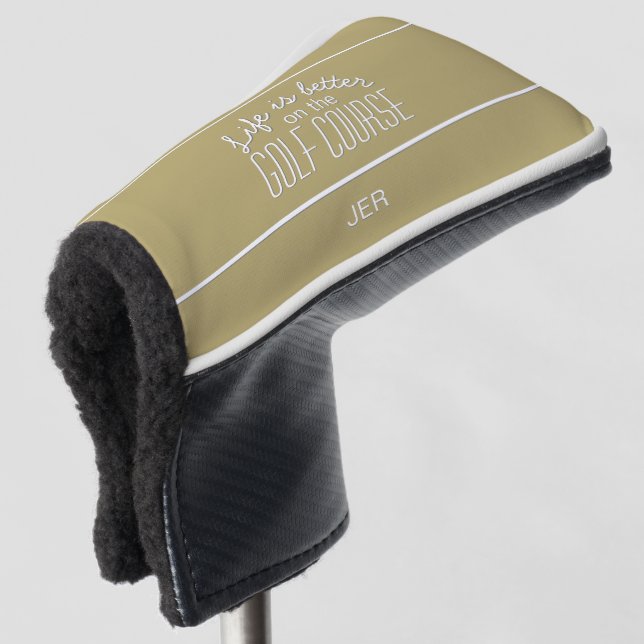 Gold Golfer Course Quote Personalized Initials Golf Head Cover (3/4 Front)