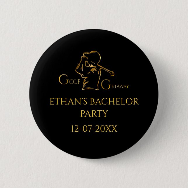 Gold Golfer Golfing Trip Golf Bachelor Party Button (Front)