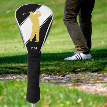 Gold Golfer On Black White Golf Head Cover by Westerngirl2 at Zazzle
