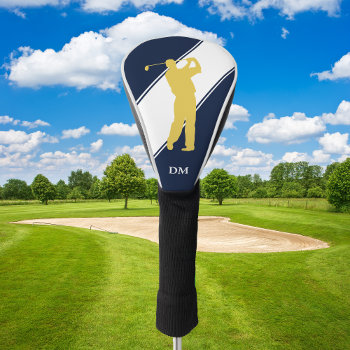 Gold Golfer On Blue White Golf Head Cover by Westerngirl2 at Zazzle