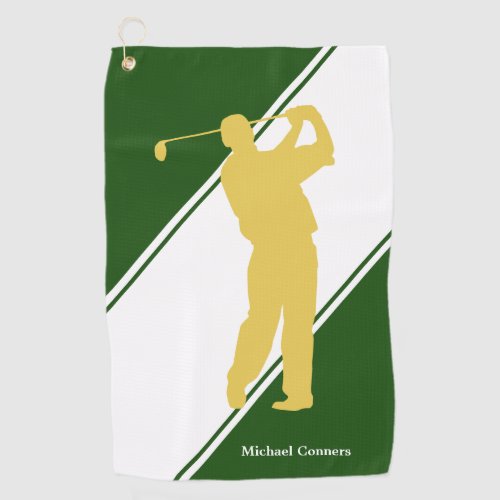 Gold Golfer on Green White Golf Towel