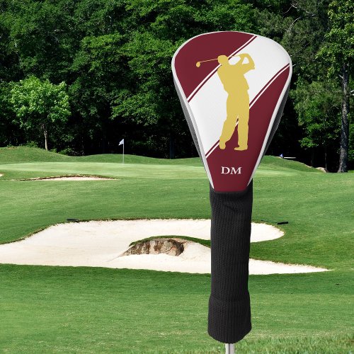 Gold Golfer on Maroon White Golf Head Cover