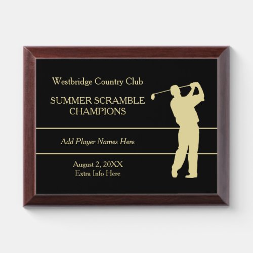 Gold Golfer Tournament Champion Award Plaque