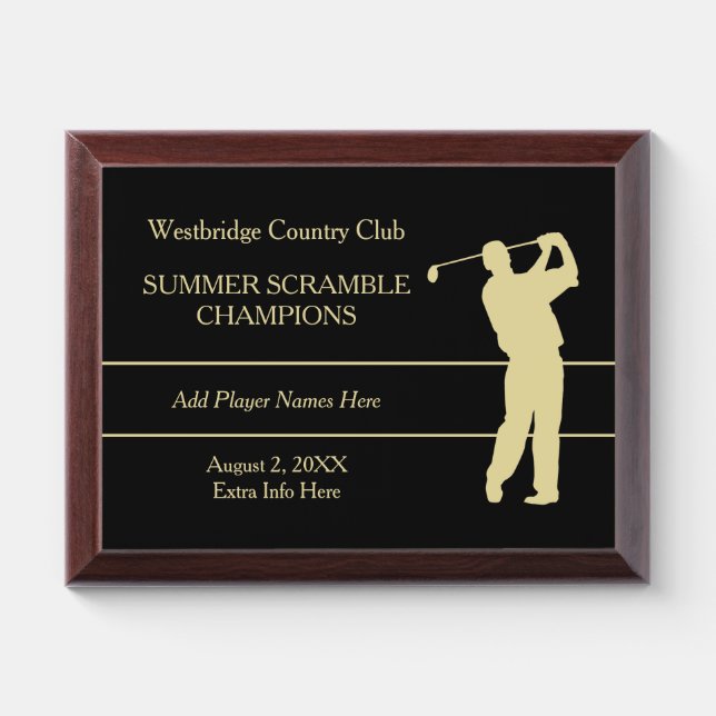 Gold Golfer Tournament Champion Award Plaque (Horizontal)