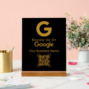 Gold Google Review QR Code Black Acrylic Sign