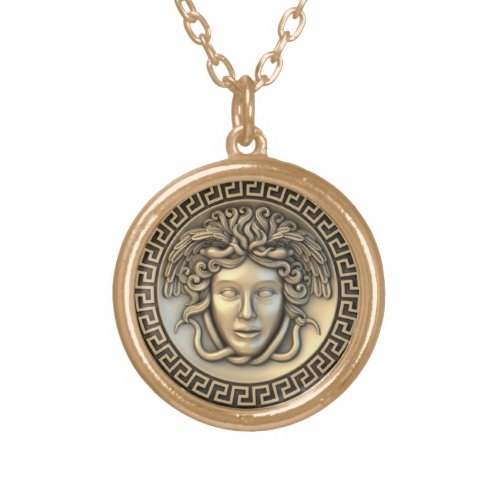 Gold Gorgon Medusa with Greek of Life Unisex Gold Plated Necklace