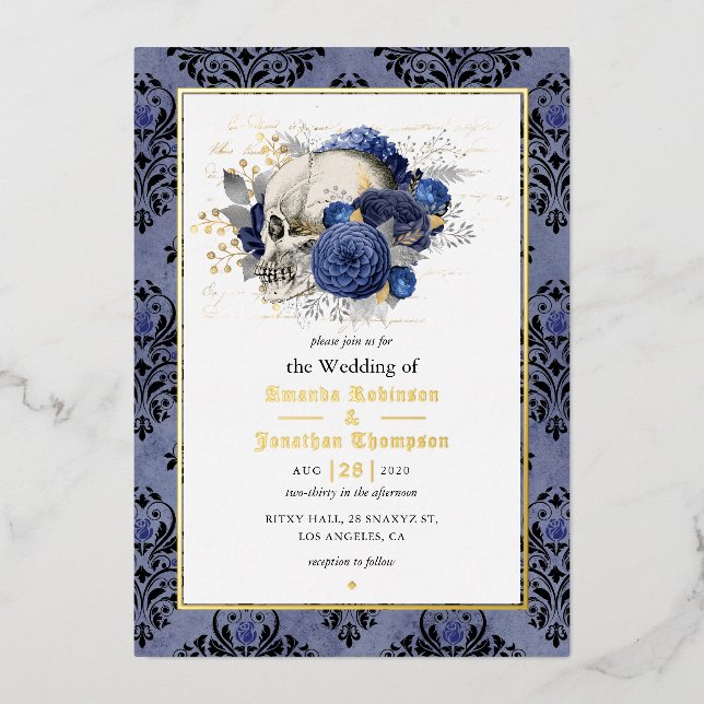 Gold Gothic Floral Wedding Foil Invitation (Front)