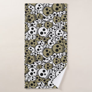 Gold Gothic Skull Pattern Print Bath Towel