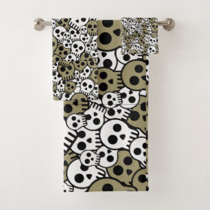 Gold Gothic Skull Pattern Print Bath Towel Set