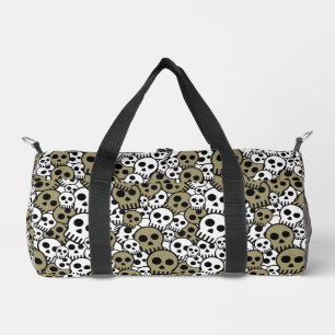 Gold Gothic Skull Pattern Print Duffle Bag