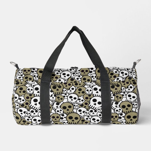 Gold Gothic Skull Pattern Print Duffle Bag (Front)