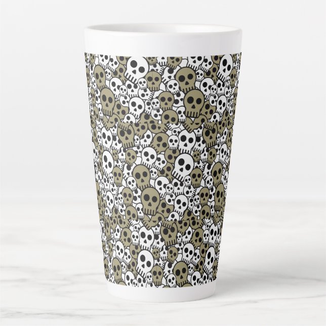 Gold Gothic Skull Pattern Print Latte Mug (Front)