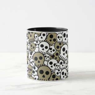 Gold Gothic Skull Pattern Print Mug