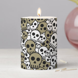 Gold Gothic Skull Pattern Print Pillar Candle