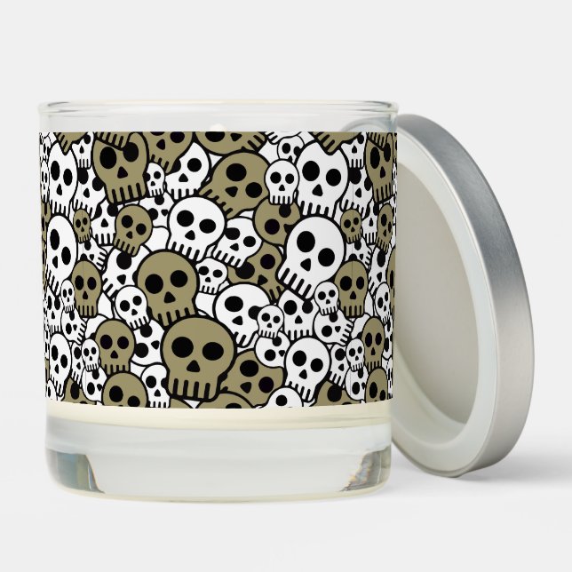 Gold Gothic Skull Pattern Print Scented Candle (Lid)