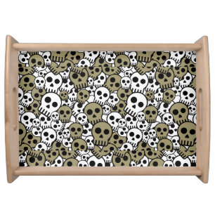 Gold Gothic Skull Pattern Print Serving Tray