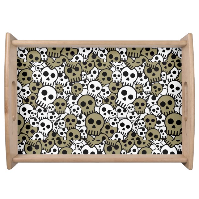 Gold Gothic Skull Pattern Print Serving Tray (Front)