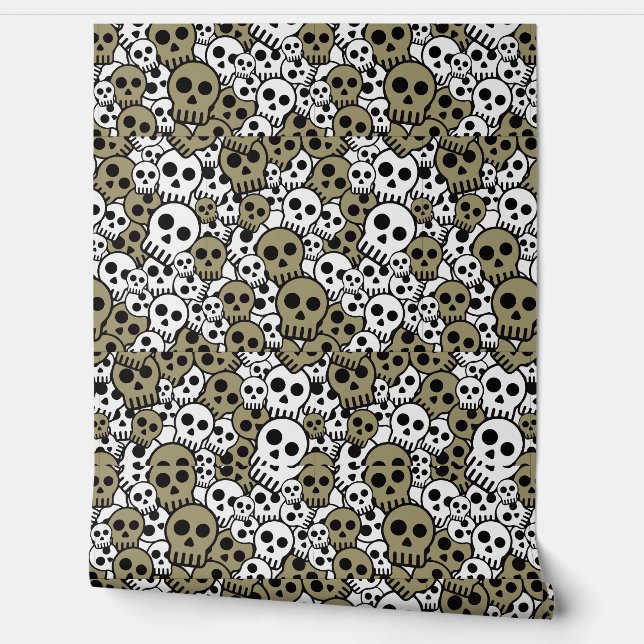 Gold Gothic Skull Pattern Print Wallpaper (Unrolling)