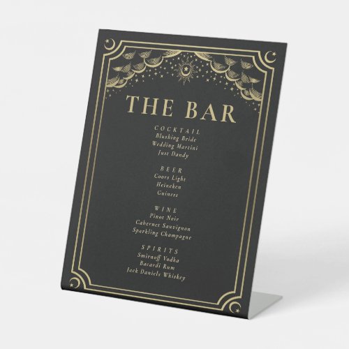 Gold Gothic Tarot Card Wedding Bar Menu Pedestal Sign