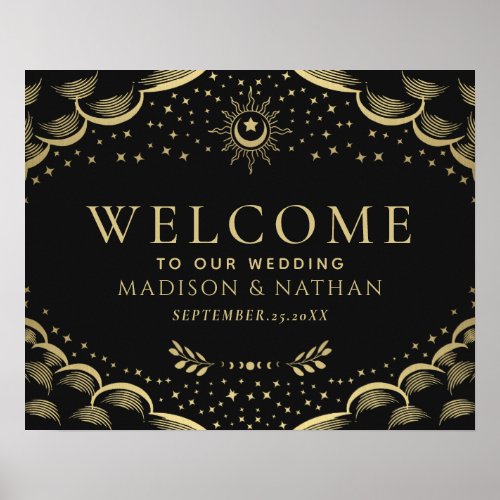 Gold Gothic Tarot Card Wedding Welcome Sign
