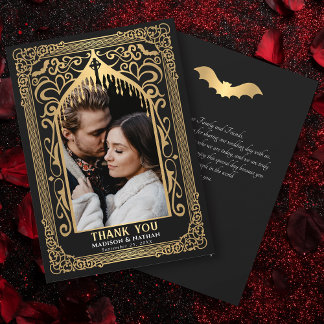 Gold Gothic Vampire Cathedral Photo Wedding Thank You Card