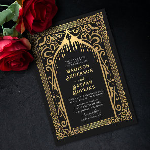 Gold Gothic Vampire Cathedral Wedding Invitation