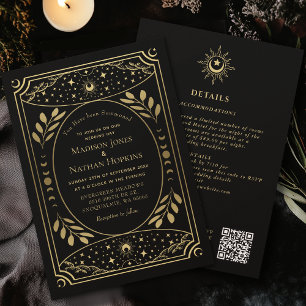 Gold Gothic Vintage Tarot Wedding QR Invitation