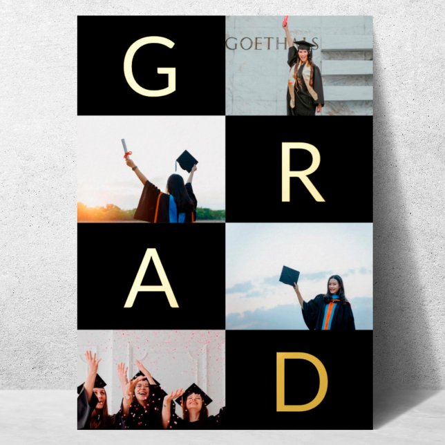 GOLD GRAD BLOCKS MULTI Photo graduation Foil Invitation (Creator Uploaded)
