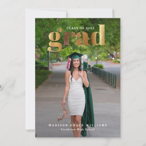 Gold GRAD Bold Letters Photo Announcement