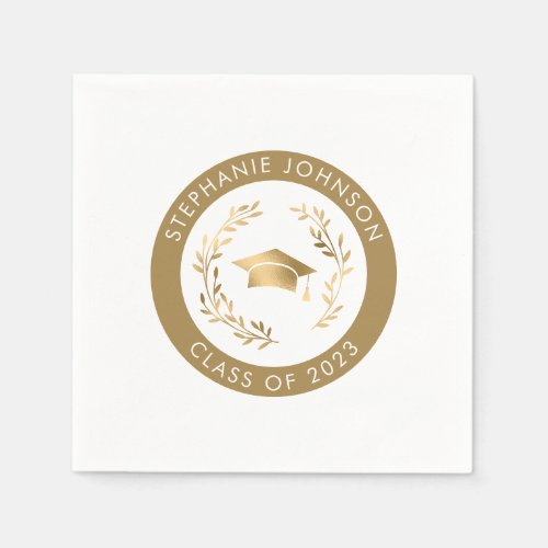 Gold Grad Cap and Wreath Class of 2023 Party Napkins