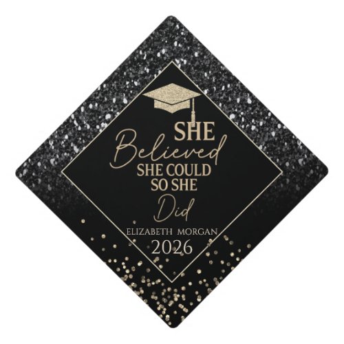 Gold Grad Cap,Black Sequins She Believed