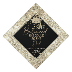 Gold Grad Cap,Confetti Glitter She Believed Graduation Cap Topper