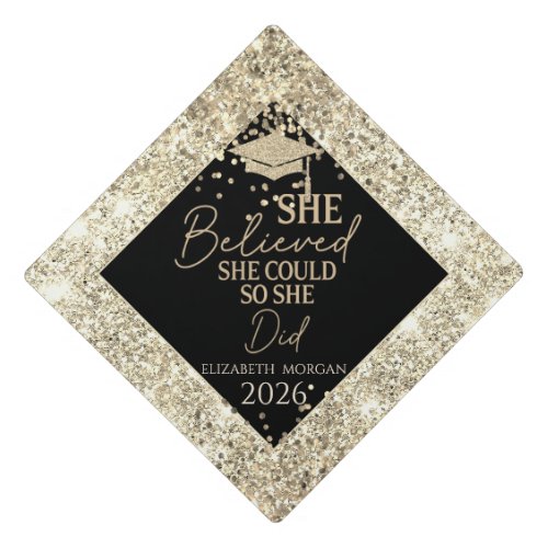 Gold Grad Cap,Confetti Glitter She Believed
