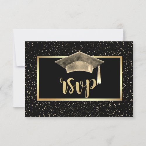 Gold Grad CapConfetti Graduation Party  RSVP Card