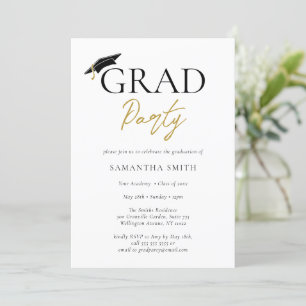 Gold Grad Cap Modern Calligraphy Graduation Party Invitation