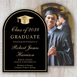 Gold Grad Cap Photo Arch Graduation Announcement