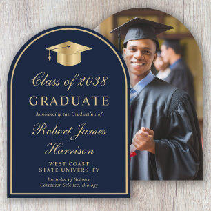 Gold Grad Cap Photo Arch Graduation Announcement