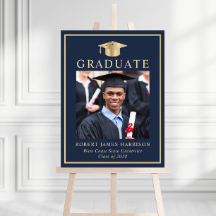 Gold Grad Cap Photo Blue Graduation Party Welcome Foam Board