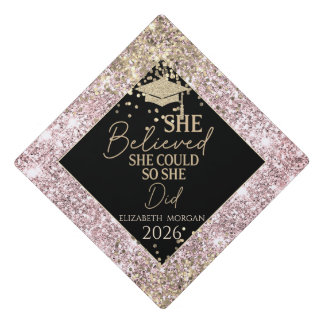 Gold Grad Cap Rose Gold Sequins She Believed