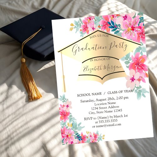 Gold Grad Cap Spring Flowers Graduation 