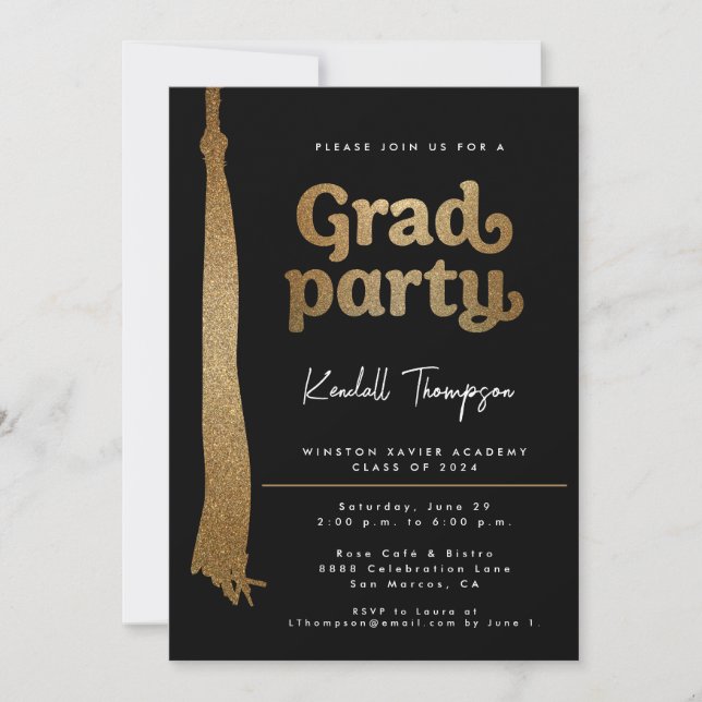 Gold Grad Cap tassel Custom Graduation Party Invitation (Front)