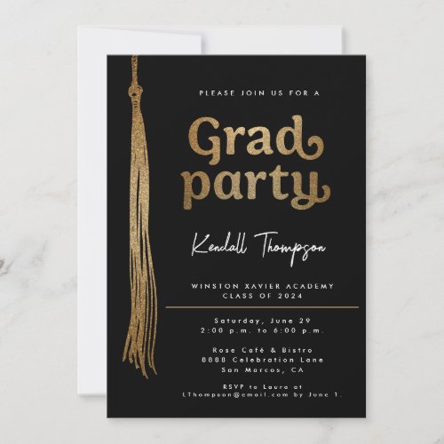 Gold Grad Cap tassel Custom Graduation Party Invitation