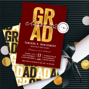 Gold GRAD Class of 2026 Stylish Graduation Party Invitation
