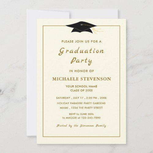 Gold Grad Invitation Craduation Cap Your Design